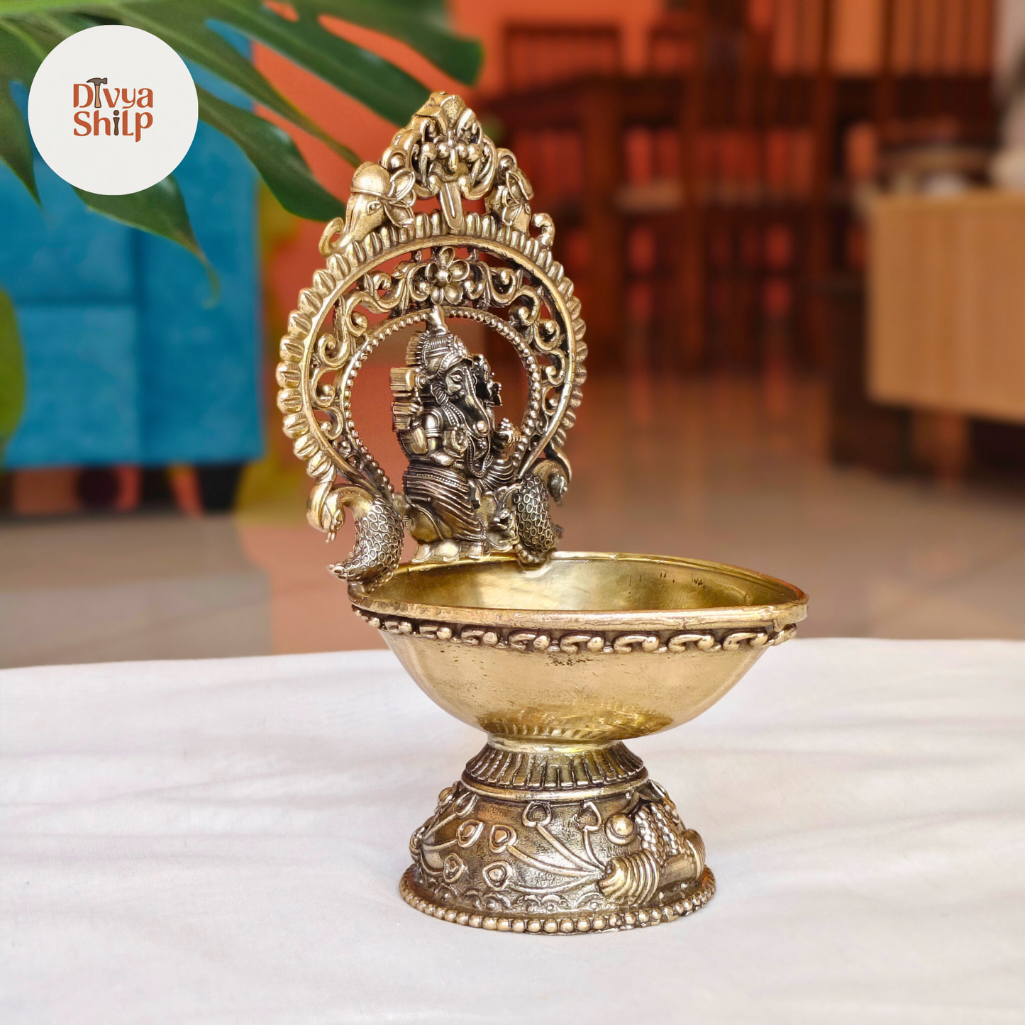 Brass Ganesha Diya | Handcrafted Lord Ganesha Deepam for Home Decor & Puja