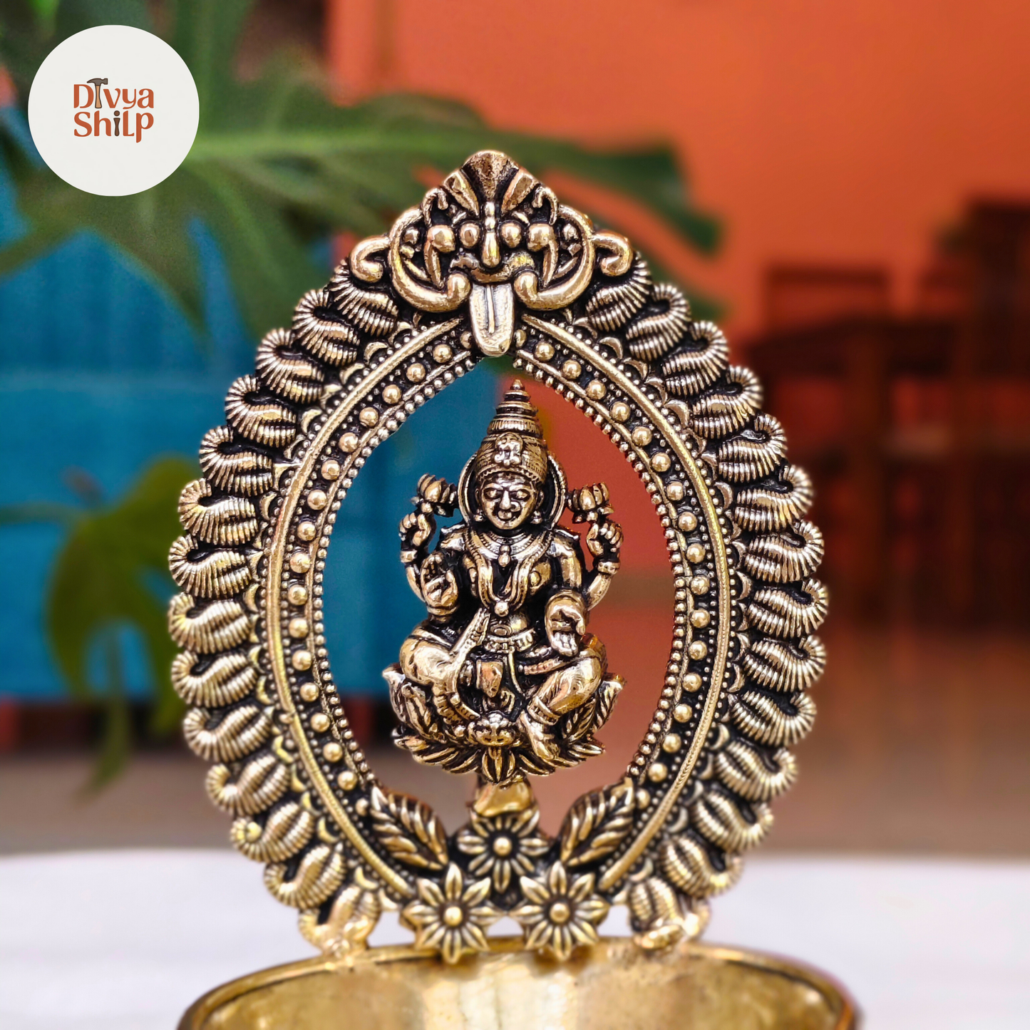 Brass Lakshmi Deepam Diya with Floral Arch | Handcrafted Traditional Brass Oil Lamp for Diwali, Pooja & Home Mandir