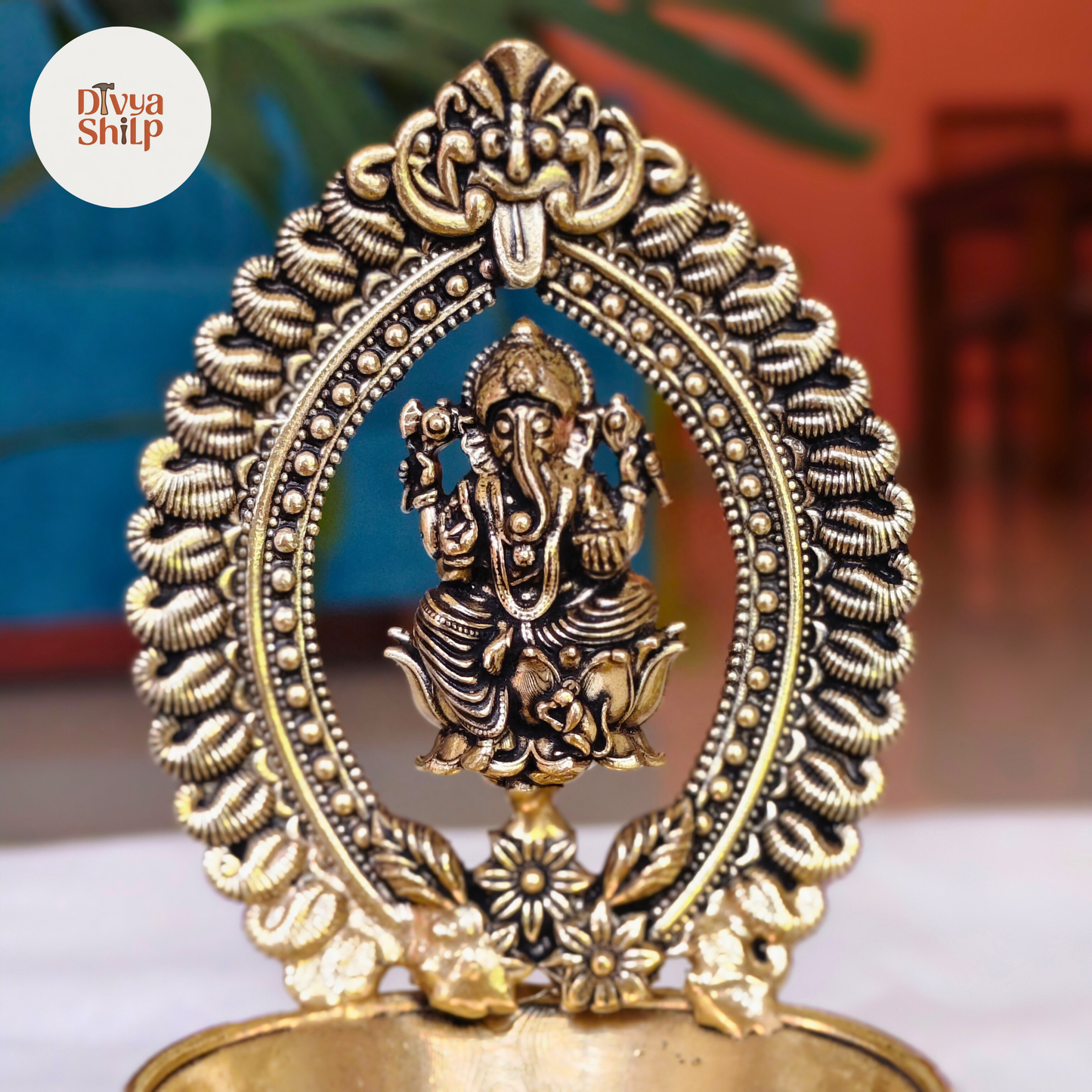Divine Lord Ganesha Brass Diya | Traditional Handcrafted Pooja Lamp