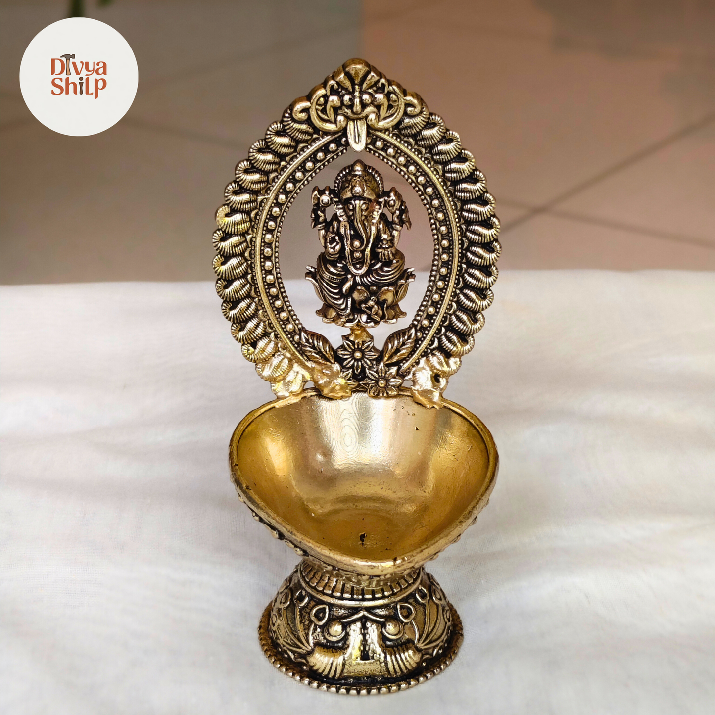 Divine Lord Ganesha Brass Diya | Traditional Handcrafted Pooja Lamp