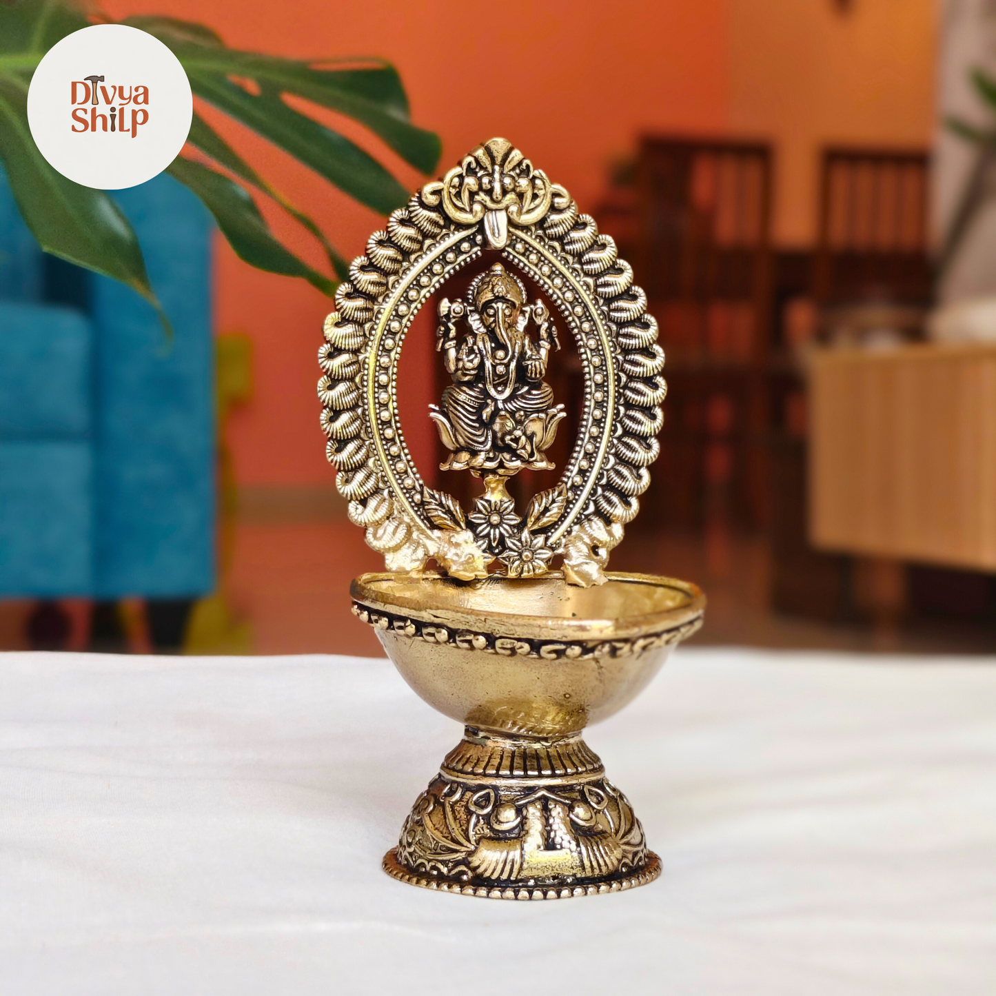 Divine Lord Ganesha Brass Diya | Traditional Handcrafted Pooja Lamp