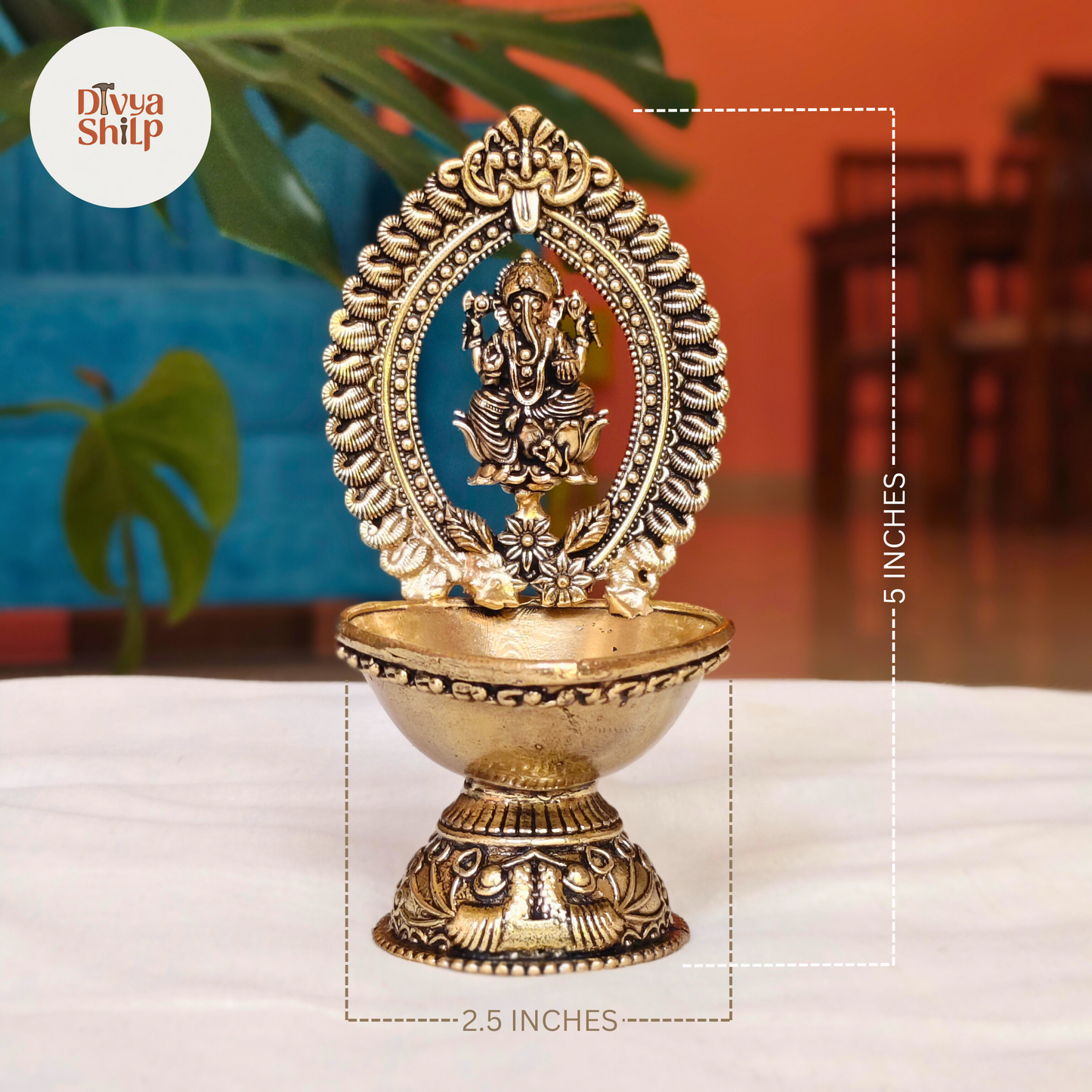 Divine Lord Ganesha Brass Diya | Traditional Handcrafted Pooja Lamp