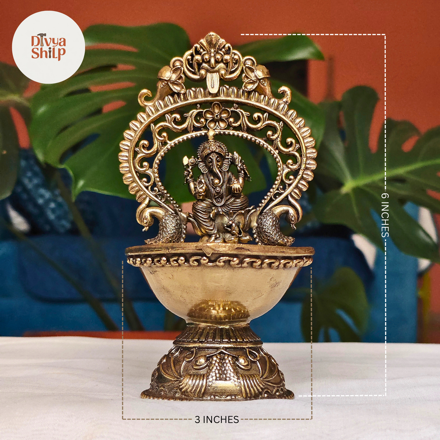 Brass Ganesha Diya | Handcrafted Lord Ganesha Deepam for Home Decor & Puja