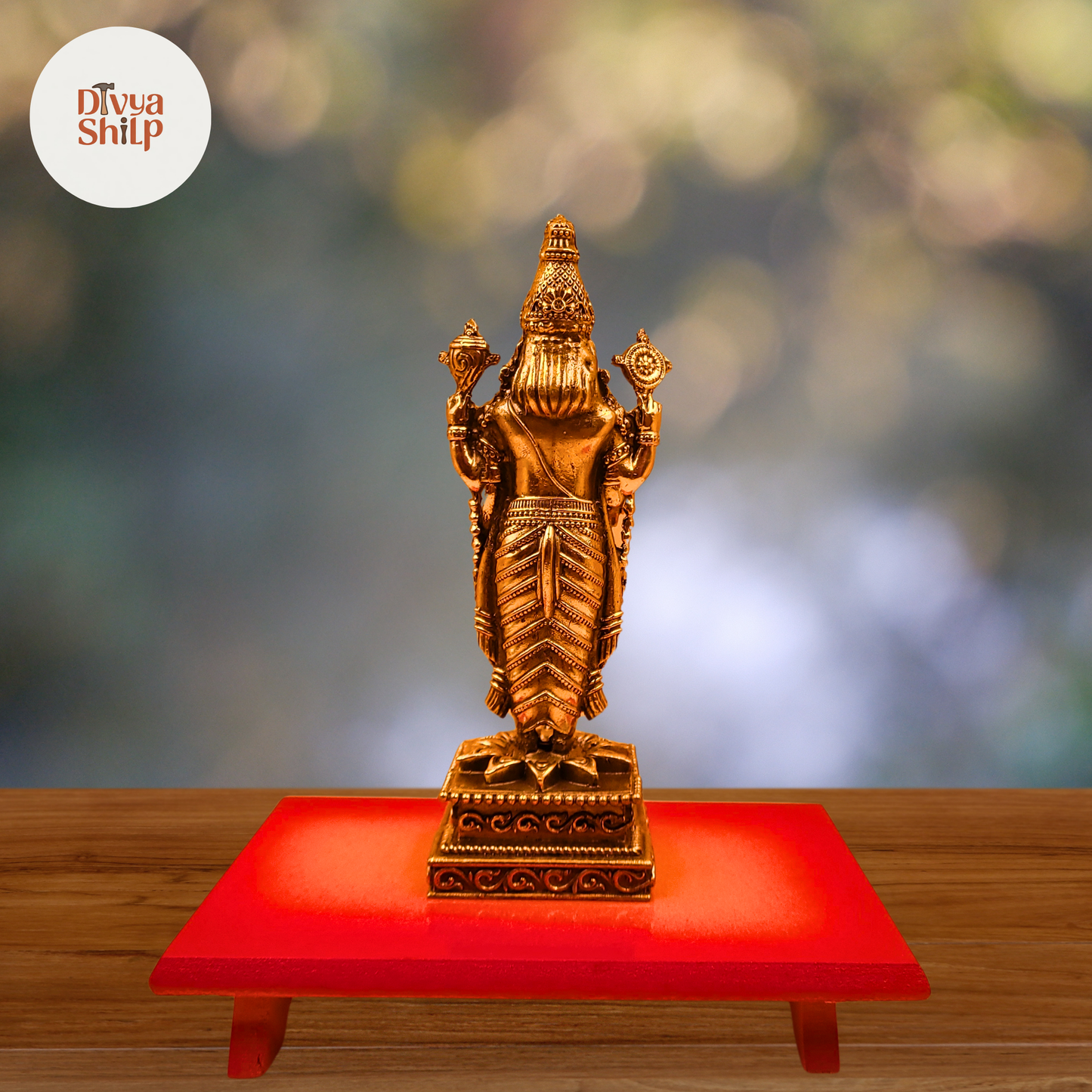 Handcrafted brass statue of Venkateshwar Swamy, radiating traditional Indian devotional artistry