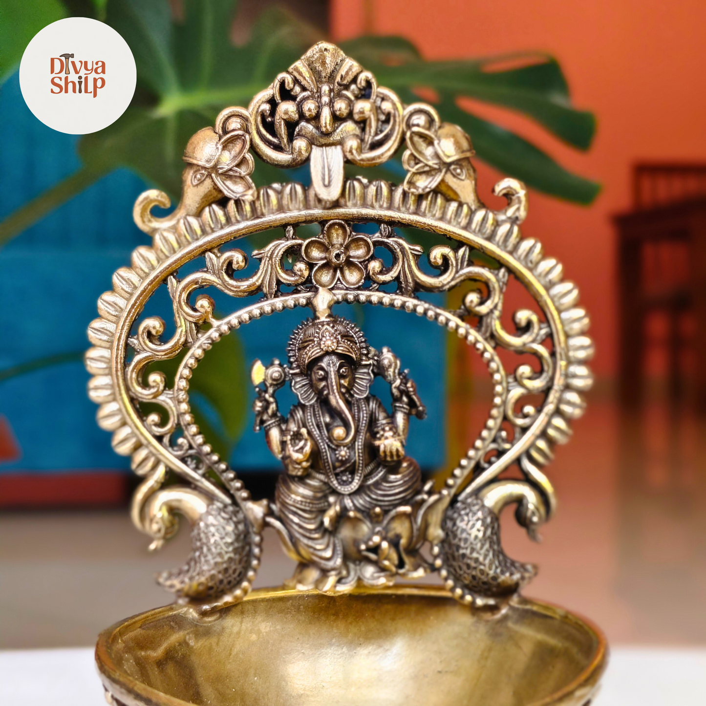 Brass Ganesha Diya | Handcrafted Lord Ganesha Deepam for Home Decor & Puja