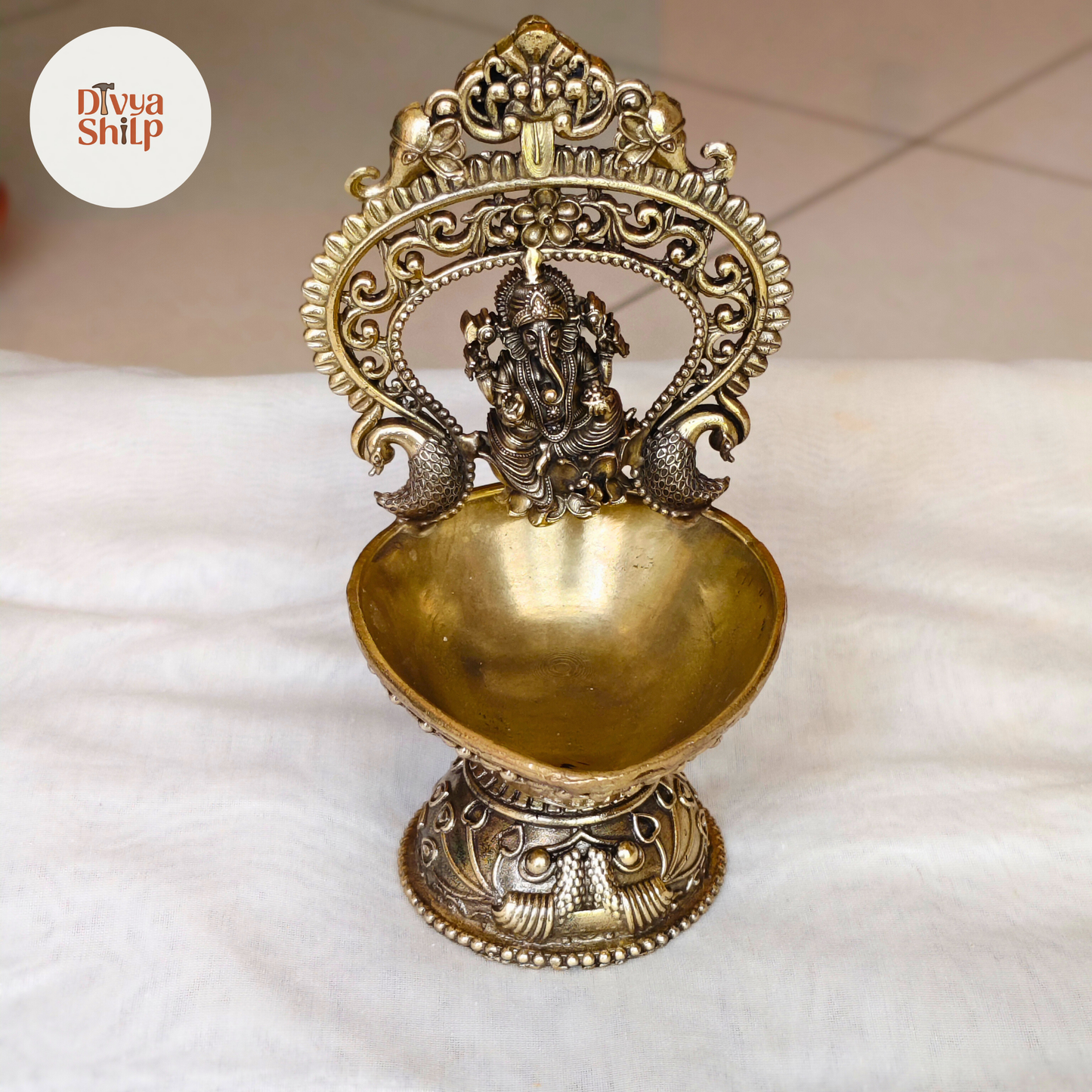 Brass Ganesha Diya | Handcrafted Lord Ganesha Deepam for Home Decor & Puja