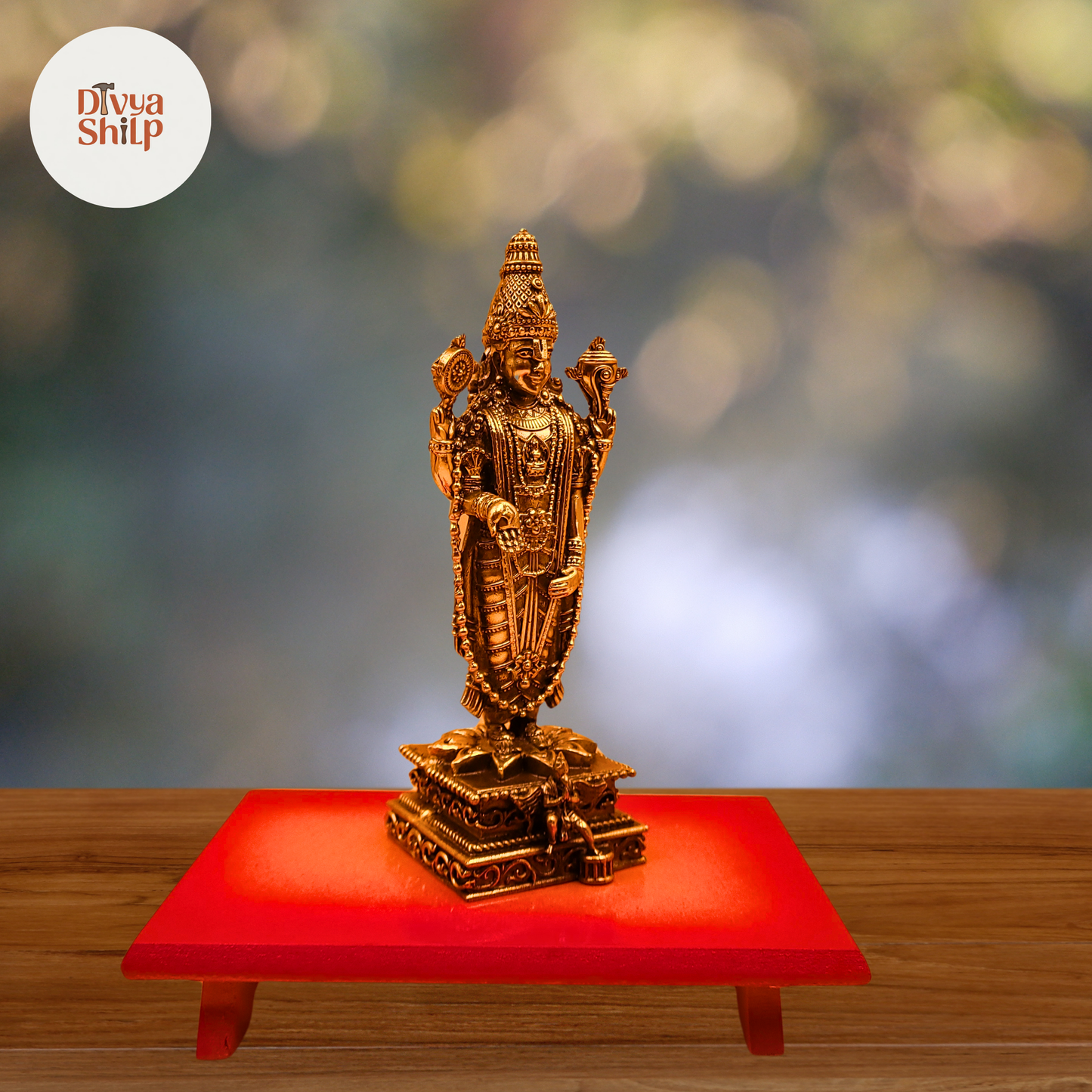 High-quality brass Tirupati Balaji murti featuring detailed workmanship and a serene ambiance