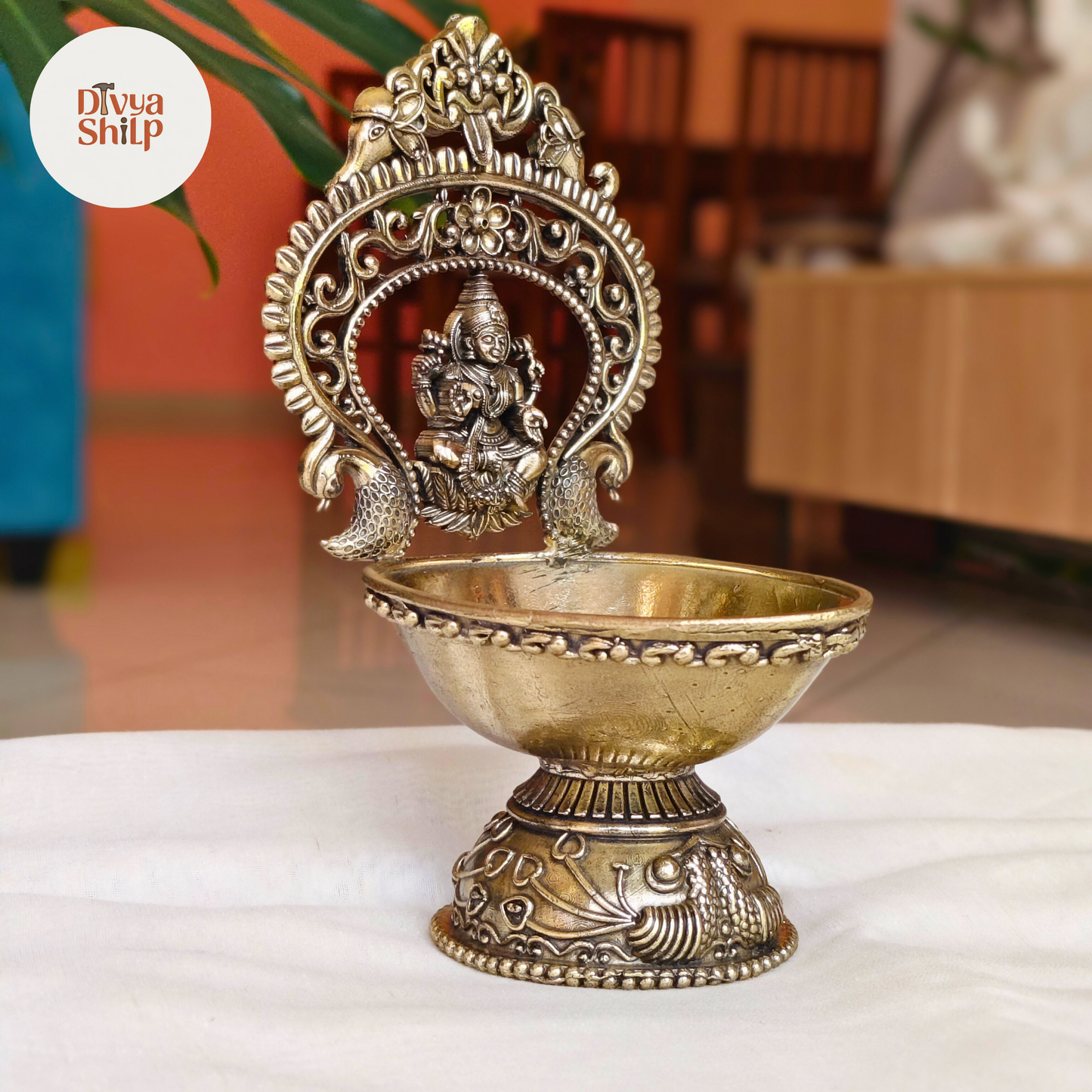 Brass Lakshmi Diya | Handcrafted Traditional Brass Oil Lamp for Pooja, Home Temple & Diwali Decor