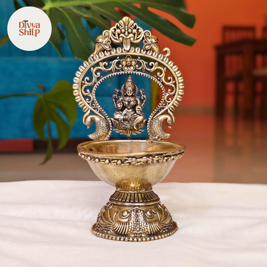 Brass Lakshmi Diya | Handcrafted Traditional Brass Oil Lamp for Pooja, Home Temple & Diwali Decor