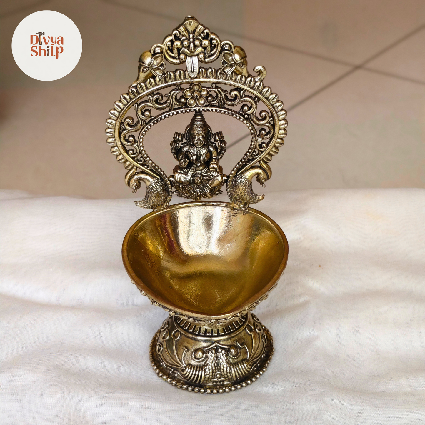 Brass Lakshmi Diya | Handcrafted Traditional Brass Oil Lamp for Pooja, Home Temple & Diwali Decor