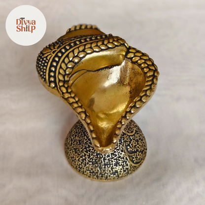 Handcrafted Brass Shankh Diya for Pooja