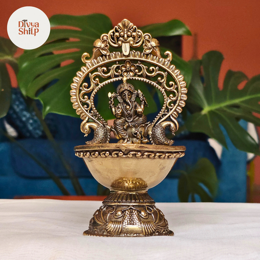 Brass Ganesha Diya | Handcrafted Lord Ganesha Deepam for Home Decor & Puja
